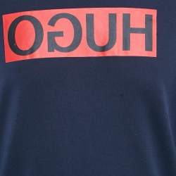 Hugo Boss Blue Logo Print Cotton Crewneck Sweatshirt M