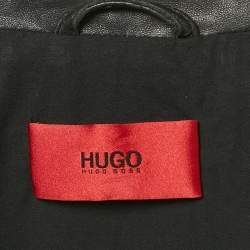 Pre Owned Hugo Boss Black Leather Zip-Up Laudin  Jacket 3XL