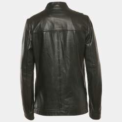 Pre Owned Hugo Boss Black Leather Zip-Up Laudin  Jacket 3XL