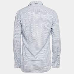 Pre Owned Hugo Boss White/Blue Printed Cotton Slim Line Shirt L