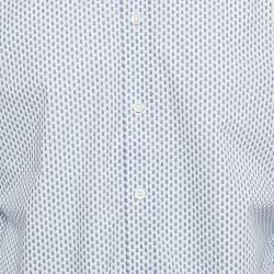Pre Owned Hugo Boss White/Blue Printed Cotton Slim Line Shirt L