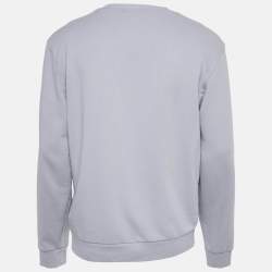 Pre Owned Hugo Boss Grey/Blue Logo Print Cotton Long Sleeve Sweatshirt L