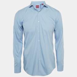 Pre Owned Hugo Boss Blue Cotton Full Sleeve Slim Fit Shirt M