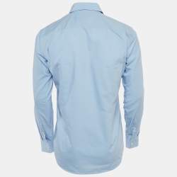 Pre Owned Hugo Boss Blue Cotton Full Sleeve Slim Fit Shirt M