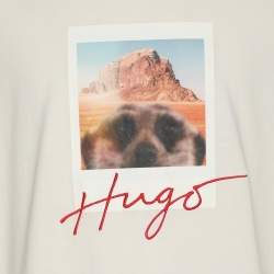 Pre Owned Hugo Boss Cream Jersey Logo Embroidered T-Shirt L