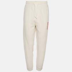 Pre Owned Hugo Boss Cream Jersey Logo Print Drawstring Jogger Pants XL