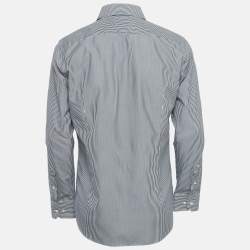 Pre Owned قميص بوس سلكشن هوغو بوس مخطط رمادي نحيف مقاس قطني متوسط