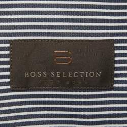 Pre Owned قميص بوس سلكشن هوغو بوس مخطط رمادي نحيف مقاس قطني متوسط