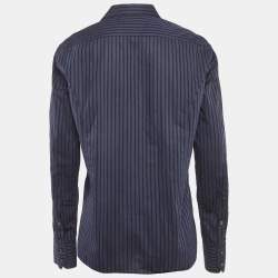 Pre Owned Hugo Boss Grey Striped Cotton Short Length Shirt L