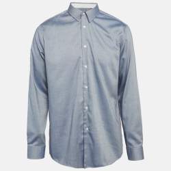 Pre Owned قميص بوس سلكشن هوغو بوس مخطط رمادي نحيف مقاس قطني متوسط