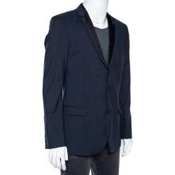 Hugo Boss Blue Wool Contrast Lapel Trim Single Breasted Aderik/Heise Blazer L