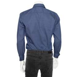 Pre Owned Hugo by Hugo Boss Navy Blue Cotton Slim Fit Shirt M 