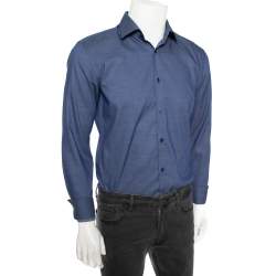 Pre Owned Hugo by Hugo Boss Navy Blue Cotton Slim Fit Shirt M 