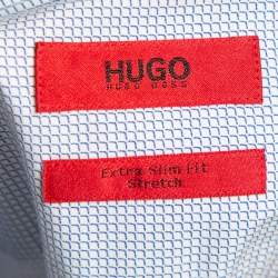Pre Owned Hugo by Hugo Boss White-Blue Printed Cotton Extra Slim Fit Shirt XXL