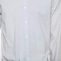 Pre Owned Hugo by Hugo Boss White-Blue Printed Cotton Extra Slim Fit Shirt XXL