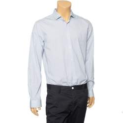 Pre Owned Hugo by Hugo Boss White-Blue Printed Cotton Extra Slim Fit Shirt XXL