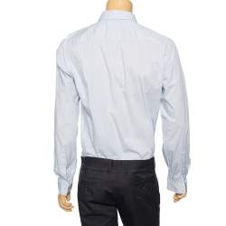 Pre Owned Hugo by Hugo Boss White-Blue Printed Cotton Extra Slim Fit Shirt XXL