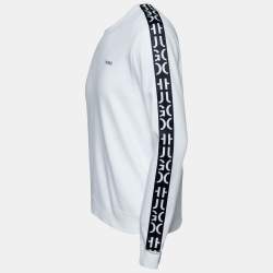 Hugo Boss White Cotton Logo Tape Trimmed Crewneck Sweatshirt M