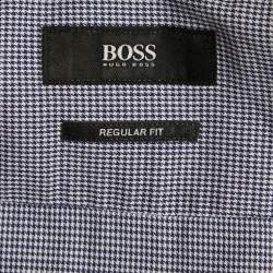 Boss By Hugo Boss Navy Blue Checked Cotton Regular Fit Shirt L