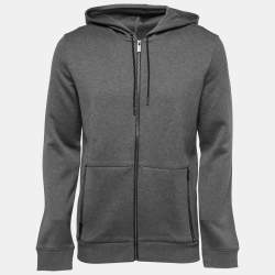 Pre Owned Hugo Boss Grey Cotton Knit Zip Front Hooded Jacket M