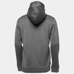 Pre Owned Hugo Boss Grey Cotton Knit Zip Front Hooded Jacket M