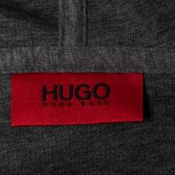 Pre Owned Hugo Boss Grey Cotton Knit Zip Front Hooded Jacket M