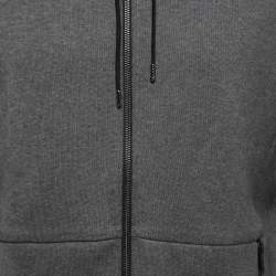 Pre Owned Hugo Boss Grey Cotton Knit Zip Front Hooded Jacket M