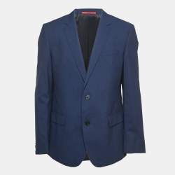 Hugo Boss Navy Blue Checked Wool Tailored Suit XXL