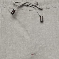 Pre Owned بنطلون صوف رمادي إيسايا نابولي برباط مقاس كبير