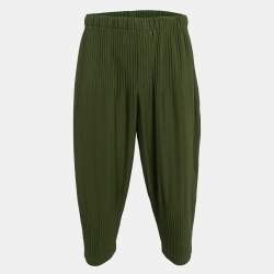 Issey Miyake Homme Plisse Olive Green Knit Pleated Trousers S
