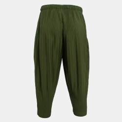 Issey Miyake Homme Plisse Olive Green Knit Pleated Trousers S