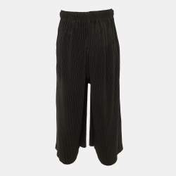 Pre Owned Issey Miyake Homme Plisse Black Crepe Pleated Wide Leg Trousers M