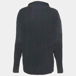 Pre Owned Issey Miyake Homme Plisse Navy Blue Pleated Roll Neck Pullover L
