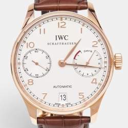 IWC Schaffhausen Silver 18K Rose Gold Alligator Leather Portuguese IW5001-01 Men's Wristwatch 42.30 mm