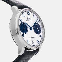 IWC White Stainless Steel Portugieser Automatic Men's Wristwatch 42 mm