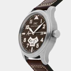 IWC Brown Stainless Steel Pilot's IW3261-04 Automatic Men's Wristwatch 44 mm