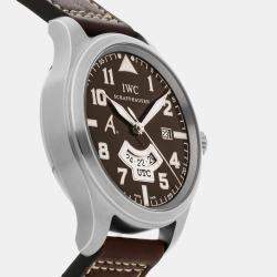 IWC Brown Stainless Steel Pilot's IW3261-04 Automatic Men's Wristwatch 44 mm