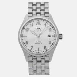 IWC Silver Stainless Steel Pilot's IW3255-05 Automatic Men's Wristwatch 38 mm