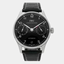 IWC Black Stainless Steel Portuguese IW5001-09 Automatic Men's Wristwatch 42 mm