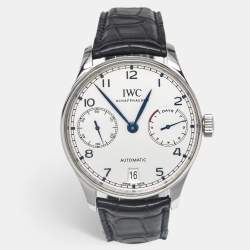 IWC Schaffhausen Silver Stainless Steel Alligator Leather Portugieser IW500705 Men's Wristwatch 42.30 mm
