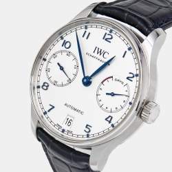 IWC Schaffhausen Silver Stainless Steel Alligator Leather Portugieser IW500705 Men's Wristwatch 42.30 mm