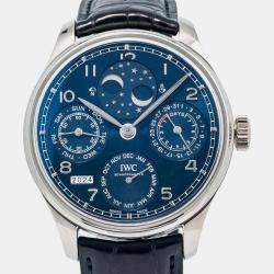 IWC Blue 18K White Gold Portugieser Perpetual Calendar IW503401 Automatic Men's Wristwatch 44mm