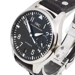 IWC Black Stainless Steel Alligator Leather Big Pilot IW500901 Men's Wristwatch 46.20 mm