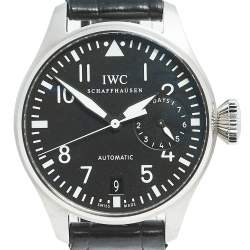 IWC Black Stainless Steel Alligator Leather Big Pilot IW500901 Men's Wristwatch 46.20 mm