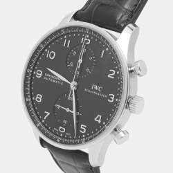Pre Owned IWC Schaffhausen Black Stainless Steel Alligator Leather Portugieser IW371447 Men's Wristwatch 40.90 mm