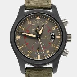 IWC Grey Ceramic Titanium Canvas Pilot Top Gun Miramar IW388002 Men's Wristwatch 46 mm 