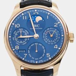 IWC Schaffhausen Blue 18K Rose Gold Alligator Leather Portugieser Perpetual Calendar Boutique Edition IW503312 Men's Wristwatch 44.20 mm