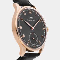 IWC Grey 18k Rose Gold Portugieser Manual Winding Men's Wristwatch 44 mm