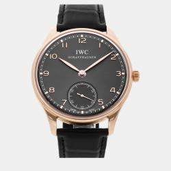 IWC Grey 18k Rose Gold Portugieser Manual Winding Men's Wristwatch 44 mm