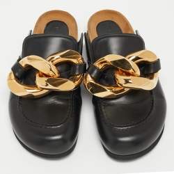 J.W.Anderson Black Leather Chain Link Flat Mules Size 43